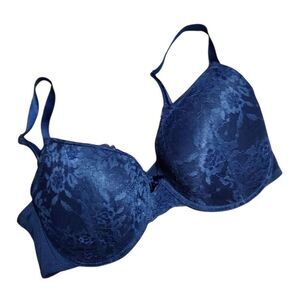 Laura Ashley Bra Size 40DD Navy Blue Lace Underwire Padded 40E